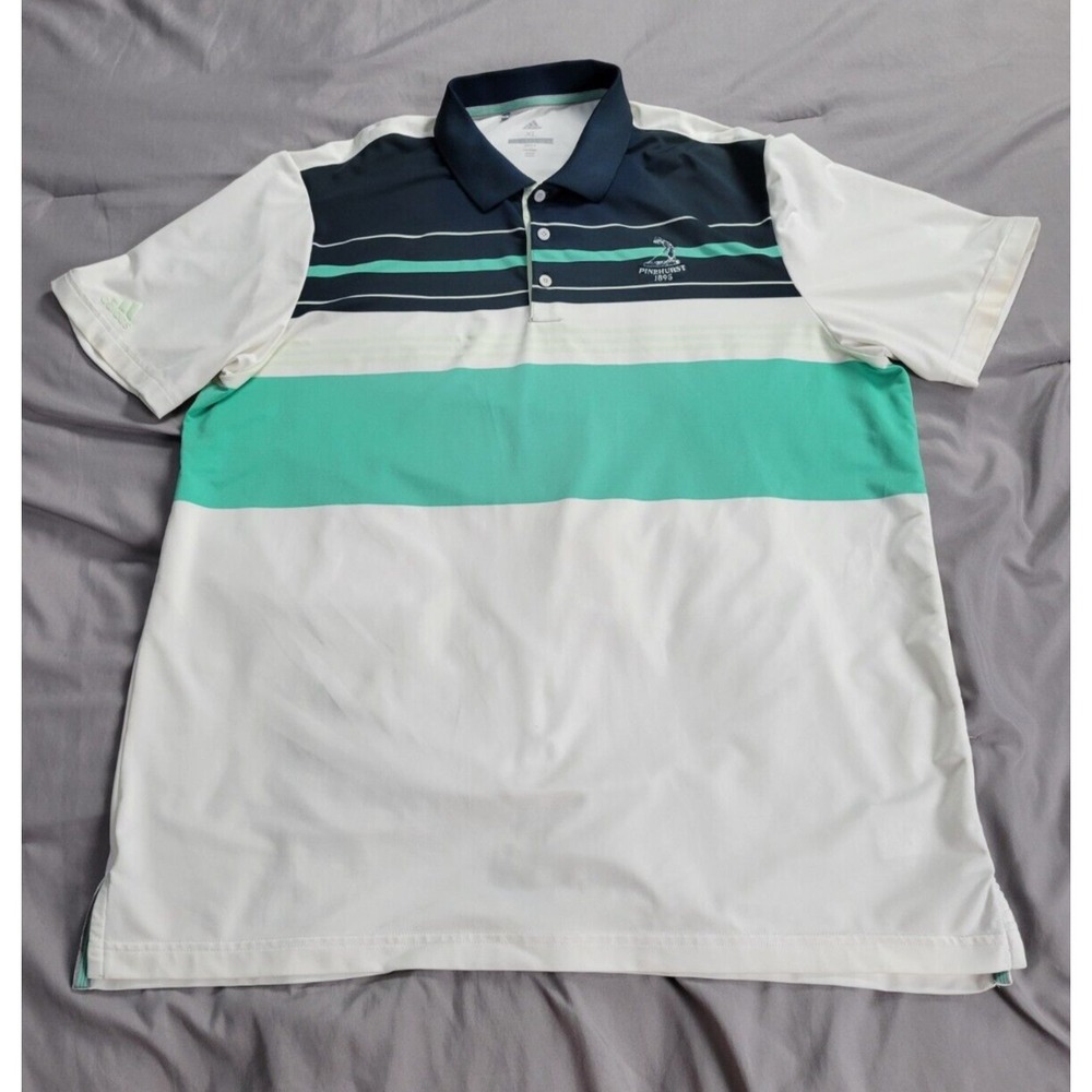 Adidas  Golf Polo XL PINEHURST Embroid Logo Striped Blue/Green Spread Collar
